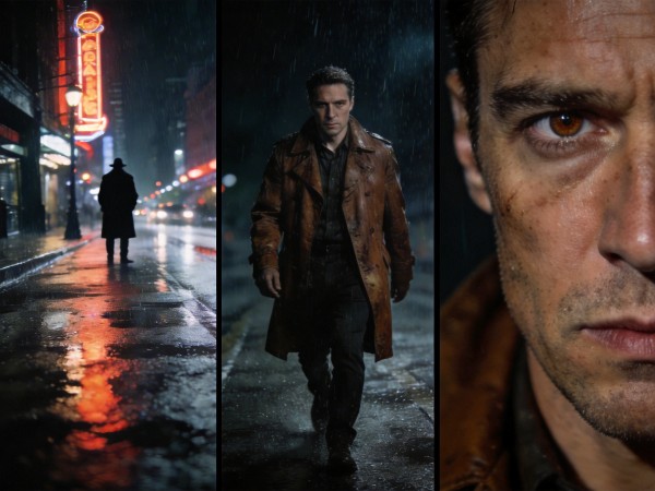 Reference image showing Kling 3.0 creating different cinematic shots (wide shot, medium shot, close-up)