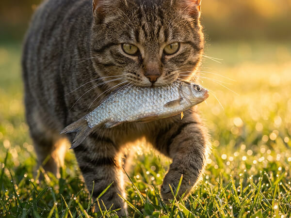 A photorealistic 4MP image generated by FLUX.2 showing a close-up of a kitten holding a fish, demonstrating high-resolution texture and structural integrity.