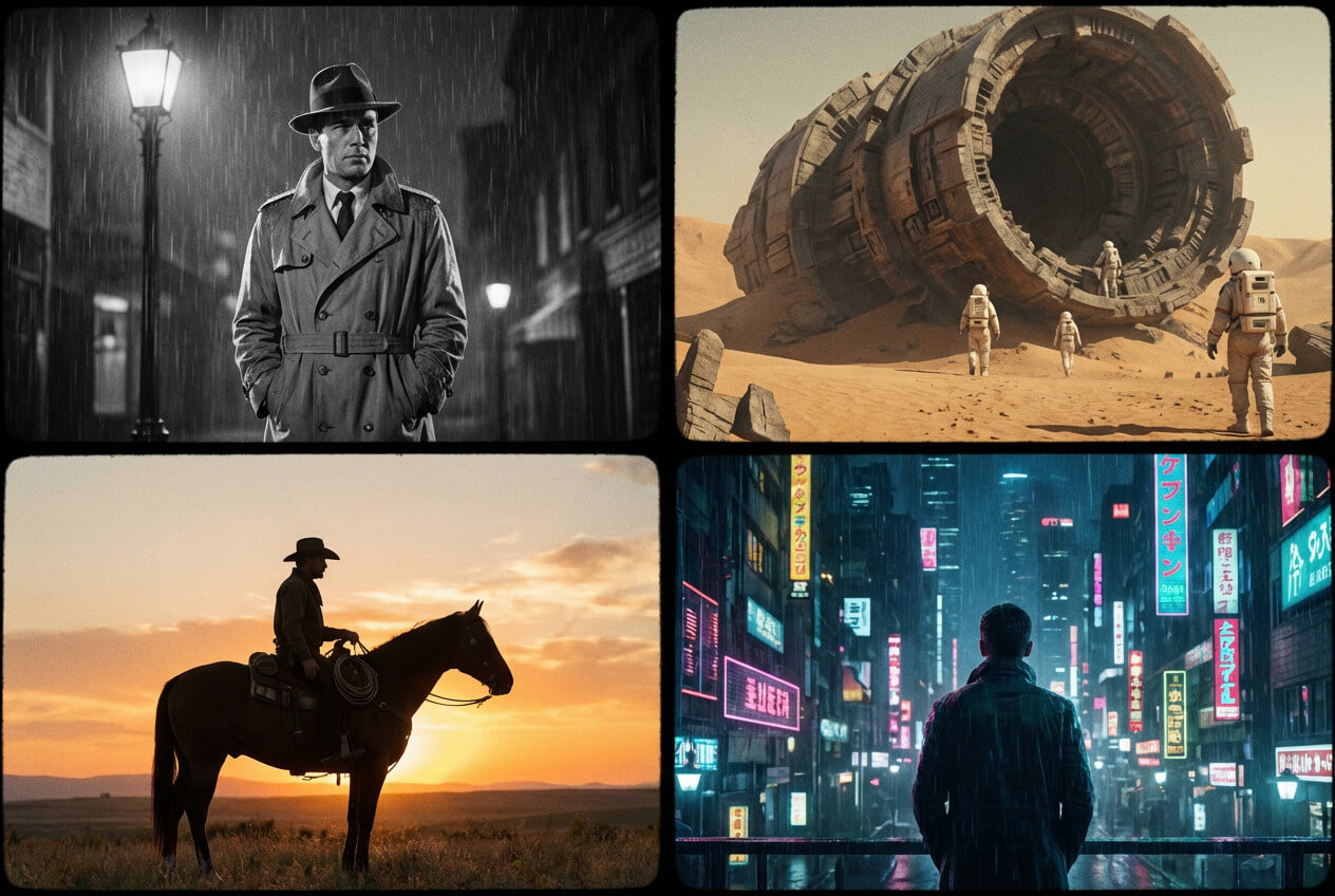 A film strip montage showing various AI video clips with flexible durations ranging from 3 to 10 seconds generated by KlingAI O1.